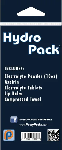 Vista 2 de Hydro Pack Kit de reemplazo de electrolitos portátil de un solo uso con polvo de electrolitos, píldoras de electrolitos, toalla comprimida, bálsamo