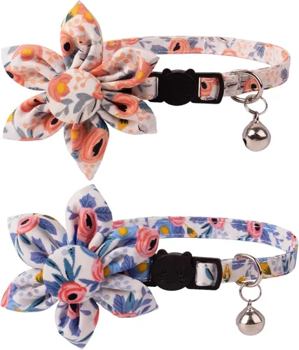 Vista 12 de ADOGGYGO Collares de gato con bandera americana con campana de flor removible, ajustables, patrón de bandera del 4 de julio en rojo y azul, collares