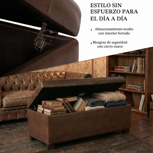 Vista 5 de HomePop Banco de almacenamiento copetudo de 46" - marrón antiguo