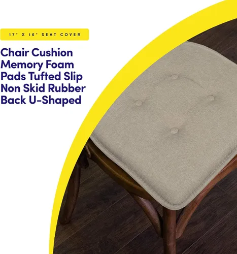 Vista 3 de Sweet Home Collection - Cojín de espuma viscoelástica para silla, con capitoné, parte trasera de goma antideslizante, en forma de U, 17 x 16 Greige