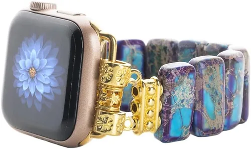 Vista 14 de Natural Stone Imperial Jasper Bracelet Beaded-Bands Compatibe with iWatch Series11 10 9 8 7 6 5 4 3 2 1, Handmade Elastic Stretch Beaded Strap For