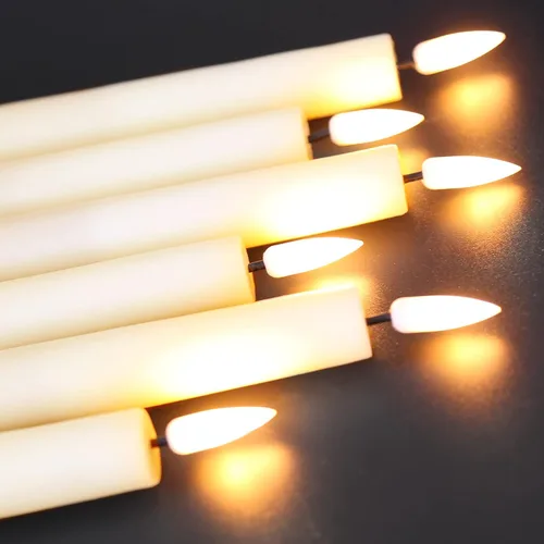 Vista 7 de Velas de mecha sin llama color marfil con control remoto, velas de cera LED parpadeantes operadas a batería, juego de 6 unidades Candelabros LED