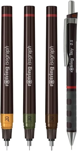 Vista 4 de rOtring Isograph Junior Set 3 bolígrafos técnicos (0.01 in, 0.01 in, 0.02 in) + accesorios