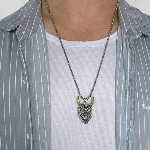 Vista 2 de THJEW Collar con colgante de calavera de cuerno para hombres y niños, de acero inoxidable, estilo retro, vintage, punk, motero, cóctel, fiesta