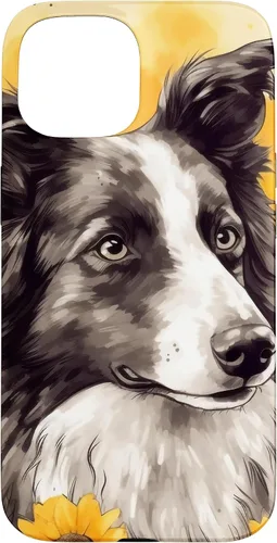 Vista 6 de iPhone 16 Border Collie Dog Watercolor Sunflower Border Collie Case
