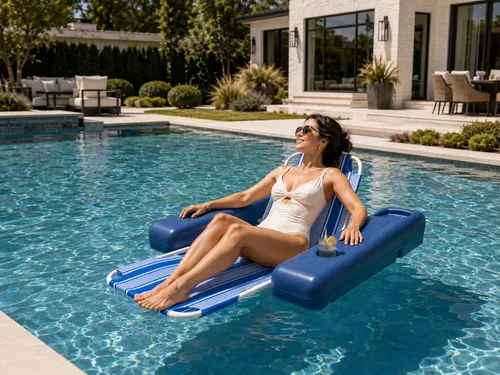 Vista 4 de Poolmaster Caribbean Retro Floating Chaise Pool Lounge Chair for Adults
