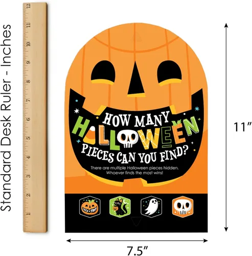 Vista 7 de Big Dot of Happiness Jack-O'-Lantern Halloween - Caza del tesoro para fiestas de Halloween para niños, 1 soporte y 48 piezas de juego, juego