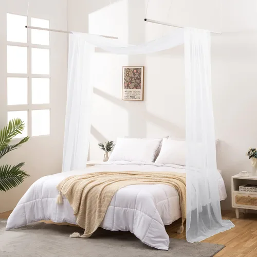 Vista 7 de Cortinas de Dosel para Cama de 144 Pulgadas de Largo, Cortinas de Dosel Transparentes Beige para Cama, Dosel de Cama para Niños y Adultos, Cortinas