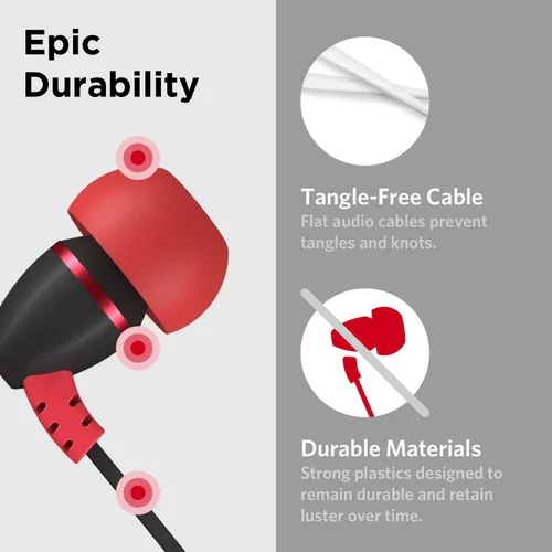 Vista 3 de LilGadgets BestBuds - audífonos que se introducen en el oído, con volumen limitado, con micrófono, para niños (con funda para guardar), Negro/Rojo
