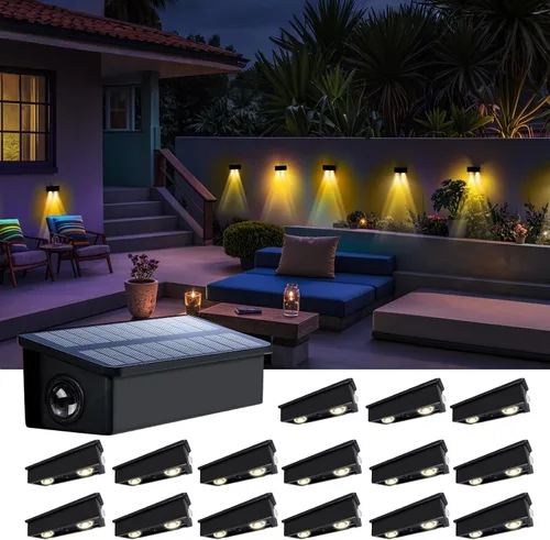 Vista 15 de Luces de Valla Solares Impermeables para Exteriores de 3 Lados LED para Pared y Paisajismo para Patio, Terraza, Patio, Barandilla, Garaje, Piscina