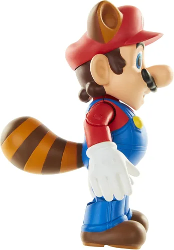 Vista 4 de Nintendo Super Mario Raccoon Mario Figura articulada de 4 pulgadas con accesorio de hojas