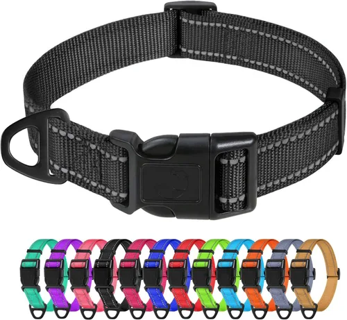 Vista 33 de TagME Collares de nailon reflectantes para perros, collar ajustable clásico para mascotas con hebilla de liberación rápida para cachorros, rosa Rosa