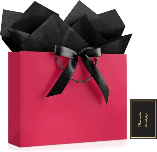 Vista 35 de JMANNI 12 bolsas de regalo de papel de boda con asa, bolsas medianas de regalo de agradecimiento de 13 pulgadas con lazo de cinta, regalos