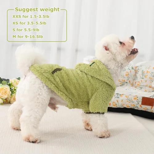 Vista 7 de Suéter de forro polar con capucha para perro, suéteres cálidos de terciopelo mullido, ropa de invierno para perros pequeños, hembra, niño, abrigos