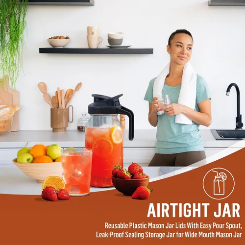 Vista 7 de Jarra de vidrio con tapa, 2 cuartos (64 onzas), jarra de agua de boca ancha, frasco hermético y a prueba de fugas, recipiente de vidrio resistente