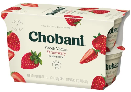 Vista 2 de Chobani® Yogurt griego sin grasa, fresa en la parte inferior, 5.3 onzas, paquete de 4