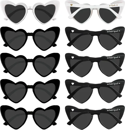 Vista 9 de PartyGifts&beyond Gafas de sol de despedida de soltera con forma de corazón, paquete de 10 lentes de sol para despedida de soltera Negro