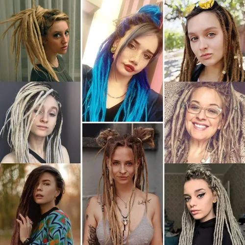 Vista 6 de Kraler Extensiones de Rastas Azules, Extensiones de Rastas Sintéticas de Ganchillo de 22", 100% Hechas a Mano, Rastas de Una Sola Punta, Delgadas