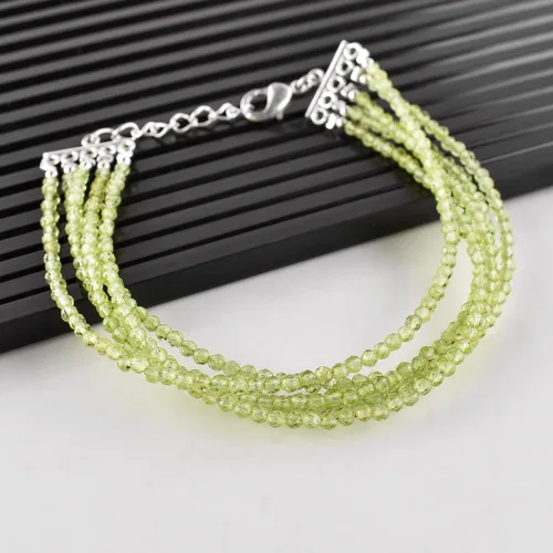 Vista 3 de Pulsera de piedras preciosas naturales, cuentas microfacetadas de 5 hebras, piedra energética, cristales curativos, chapado en plata, ajustable