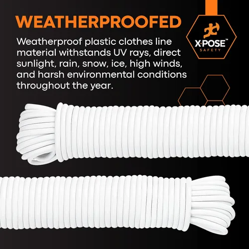 Vista 5 de Cuerda de plástico de 5/32 pulgadas x 50 pies, línea de ropa blanca para colgar y secar la ropa, línea de lavandería de plástico trenzado resistente