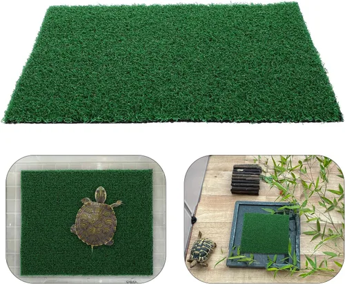 Vista 4 de GANAZONO Alfombra de césped artificial de simulación de pecera para tortuga, plataforma para tomar el sol, tanque de reptiles, maceta, decoración