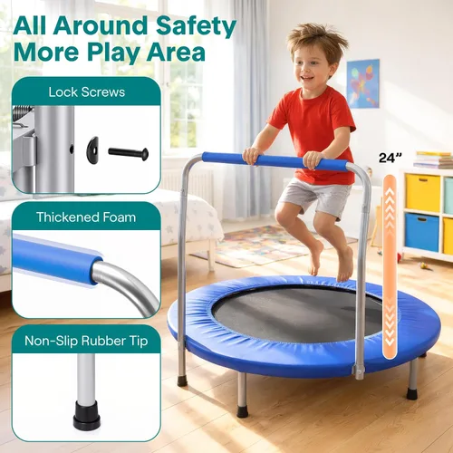Vista 3 de SereneLife Mini trampolín plegable de 36 pulgadas para niños - Rebotador de fitness compacto con mango de espuma - Trampolín de ejercicio seguro