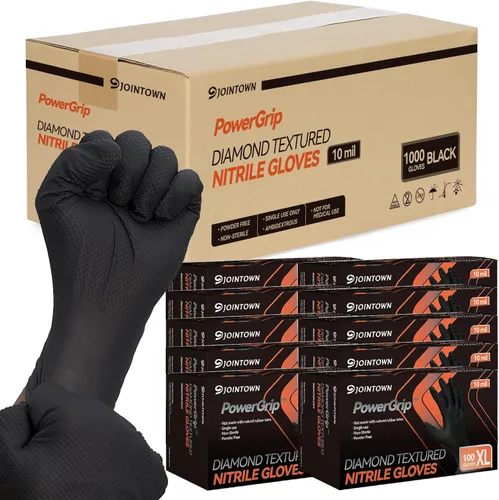 Vista 13 de Jointown Guantes Básicos de Nitrilo de Servicio Pesado, Guantes de Mecánico de Nitrilo Desechables de 8 Mil, con Textura de Diamante Elevada, Caja