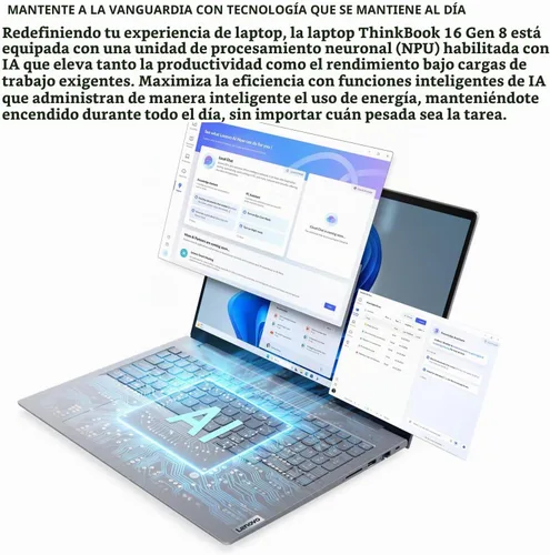 Vista 9 de Lenovo ThinkBook - Laptop empresarial de 16 Gen 8, pantalla WUXGA IPS de 16 pulgadas, Intel Core Ultra 7 255H, RAM DDR5 de 32 GB, SSD PCIe de 2 TB