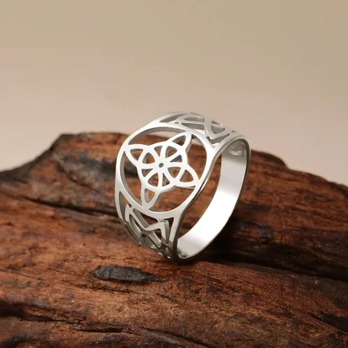 Vista 24 de UNIFT Anillo de nudo de bruja para mujer, acero inoxidable, celta, cuaternario, Wicca, estilo geométrico, anillo de nudo de brujería, amuleto