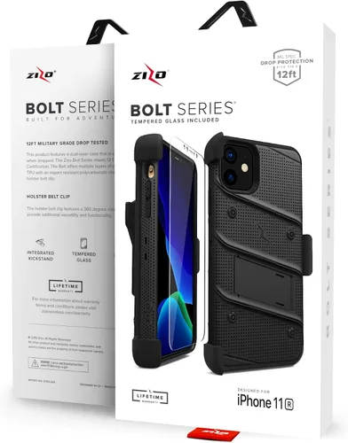 Vista 8 de Zizo Bolt Cover - Funda para iPhone 11 con grado militar, protector de pantalla de cristal, función atril y funda (color negro)