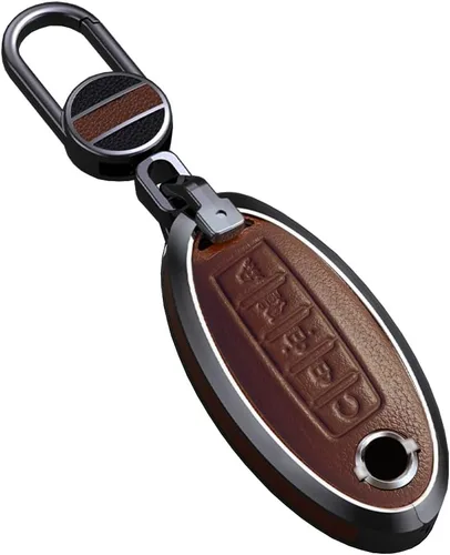 Vista 7 de ontto Funda para llave de coche para llavero Nissan, funda de 5 botones con llavero de cuero Keychian, carcasa de metal para Livina NV200 Tiida Negro
