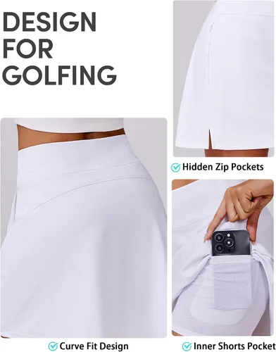 Vista 4 de PINSPARK Falda pantalón de golf de 16 pulgadas para mujer, faldas de tenis de cintura alta con bolsillos, pantalones cortos para pickleball