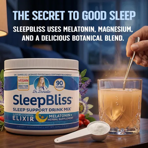 Vista 5 de SleepBliss - Mezcla de bebida nocturna - Mezcla de melatonina, magnesio, L-teanina y hierbas - Polvo calmante de apoyo nocturno - Lavanda