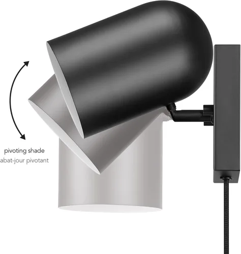 Vista 13 de Globe Electric 65000098 Lámpara de pared de 1 luz enchufable o cableada, negro mate, cable de tela trenzada de 1.8 metros, interruptor basculante