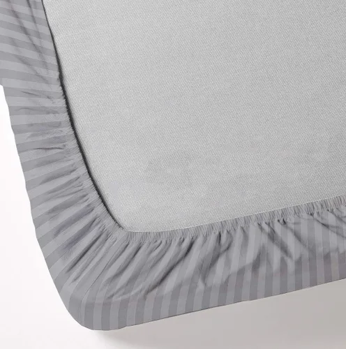 Vista 3 de Top - Juego de sábanas de cabeza dividida tamaño King, base de cama ajustable, sábanas King a rayas gris claro 100% algodón egipcio que se adapta a