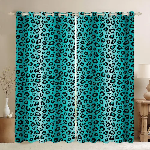 Vista 19 de Feelyou Cortinas opacas con estampado de leopardo de 30% a 50%, cortinas de oscurecimiento con estampado de guepardo para dormitorio, para niños