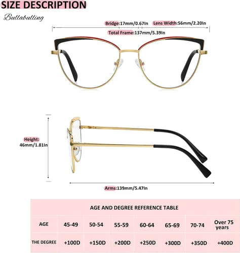 Vista 4 de Paquete de 3 lentes de lectura progresivos multienfoque con borde de metal para mujer, con bloqueo de luz azul