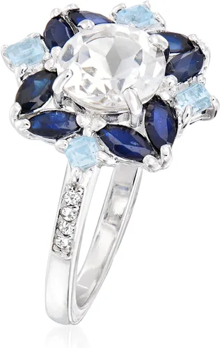 Vista 3 de Ross-Simons Anillo de plata de ley con topacio blanco y azul de 1,78 quilates y zafiro de 0,80 quilates