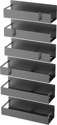 Vista 5 de HuggieGems Paquete de 6 organizadores magnéticos de almacenamiento de especias para refrigerador y horno, organizadores negros para nevera