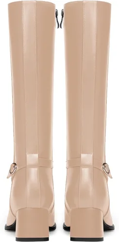 Vista 4 de AMBELIGHT Botas de tacón bajo grueso para mujer, con puntera redonda, color liso, con cremallera, 2 pulgadas
