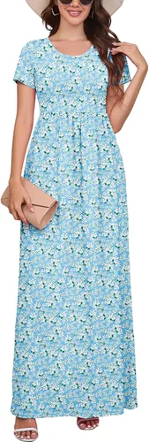 Vista 41 de DEARCASE - Vestido Maxi para Mujer de Manga Corta, Casual de Verano, Holgado, Liso, Cómodo, Vestidos Largos con Bolsillos 1-negro