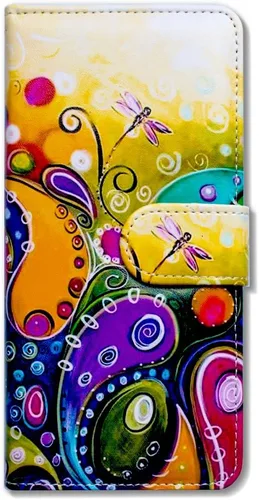 Vista 6 de Bcov Funda para LG K51/LG Reflect (LM-K500), diseño de libélula colorida funda de piel con tapa y ranura para tarjeta soporte para LG K51/LG Q51