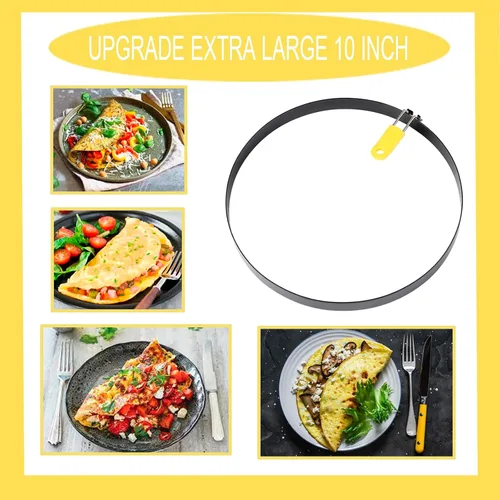 Vista 4 de Anillo de tortilla extra grande de 10 pulgadas para plancha, anillo de huevo de panqueques de acero inoxidable con mango de silicona, accesorio