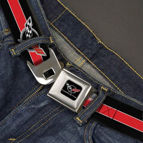Vista 2 de Buckle-Down Cinturón de seguridad CORVETTE C5 Logo/Rayas Negro/Blanco/Rojo/Gris Repetición - 1.0 pulgadas de ancho - 20-36 pulgadas de largo