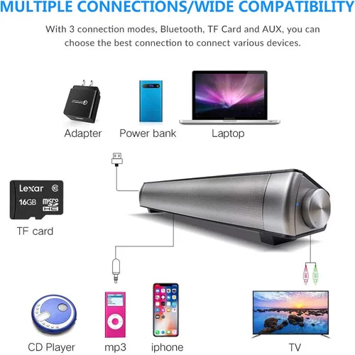 Vista 6 de TOPROAD Barra de sonido, barra de sonido con cable e inalámbrico Bluetooth 5.0, micrófono integrado, para teléfono celular/tablet/proyector