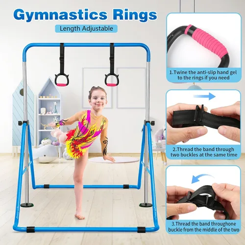 Vista 5 de Gymnastics Bar for Kids, Folding Gymnastic Horizontal Bars with Adjustable Height, Expandable Junior Training Bar for Home