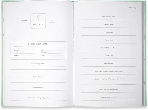 Vista 3 de Promptly Journals, Una historia completa de la infancia: desde el embarazo hasta los 18 años (Aloe Green, Leatherette) Libro para bebés y diario