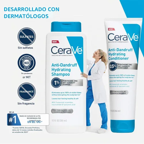 Vista 7 de CeraVe Champú hidratante anticaspa, tratamiento de caspa de zinc piritiona al 1% con ceramidas, niacinamida y ácido hialurónico, ayuda a eliminar