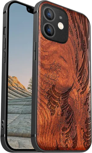 Vista 16 de Carveit Funda magnética de madera para iPhone 12 [madera natural y TPU suave] a prueba de golpes, funda de madera única y elegante compatible