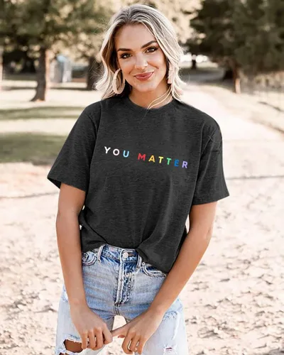 Vista 2 de Camiseta con texto en inglés You Matter para mujer con conciencia sobre la salud mental, camiseta positiva para profesora, camiseta motivacional